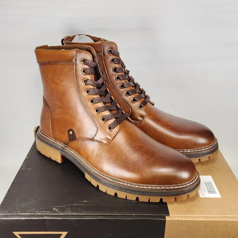 Vance Co. Denver Boots Men Size 11 Brown Faux Leather Lace Up Lug Sole